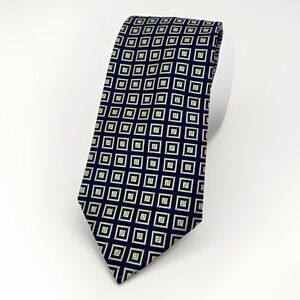 Brooks Brothers Makers Pure Silk Gold Blue Geometric Tie Made USA Designer 58"